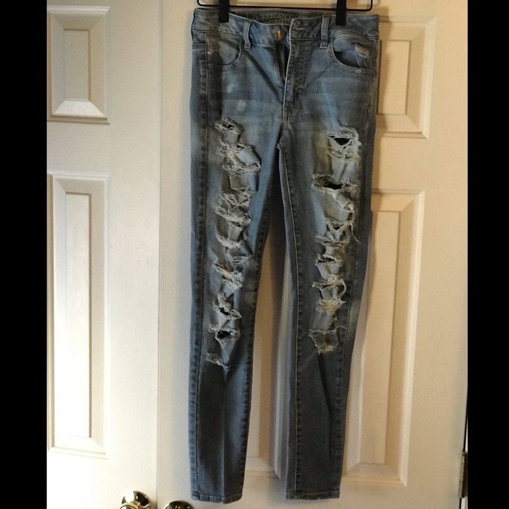 America Eagle high rise ripped jeans